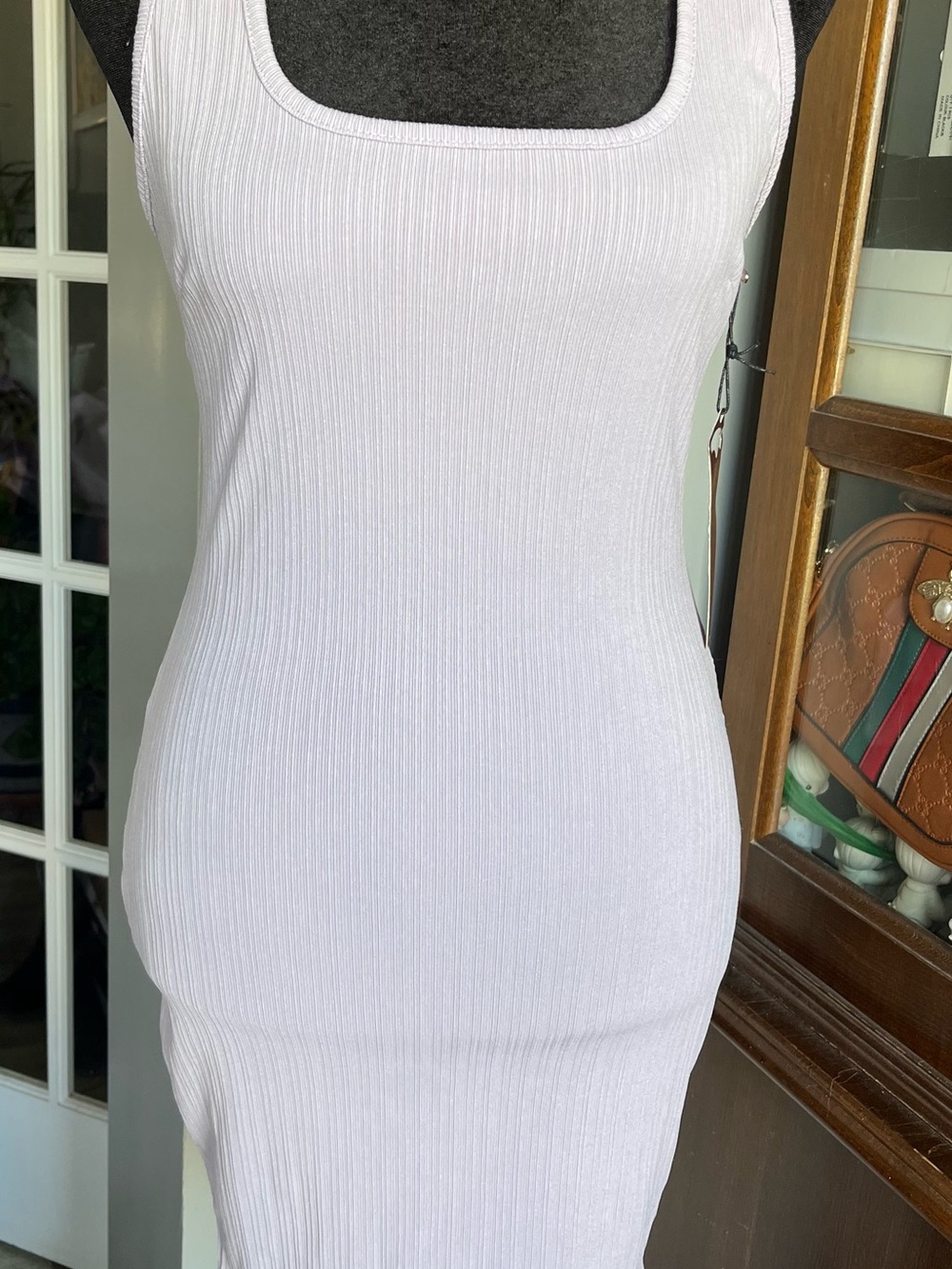 Haute Monde White Ribbed Midi Tank Dress